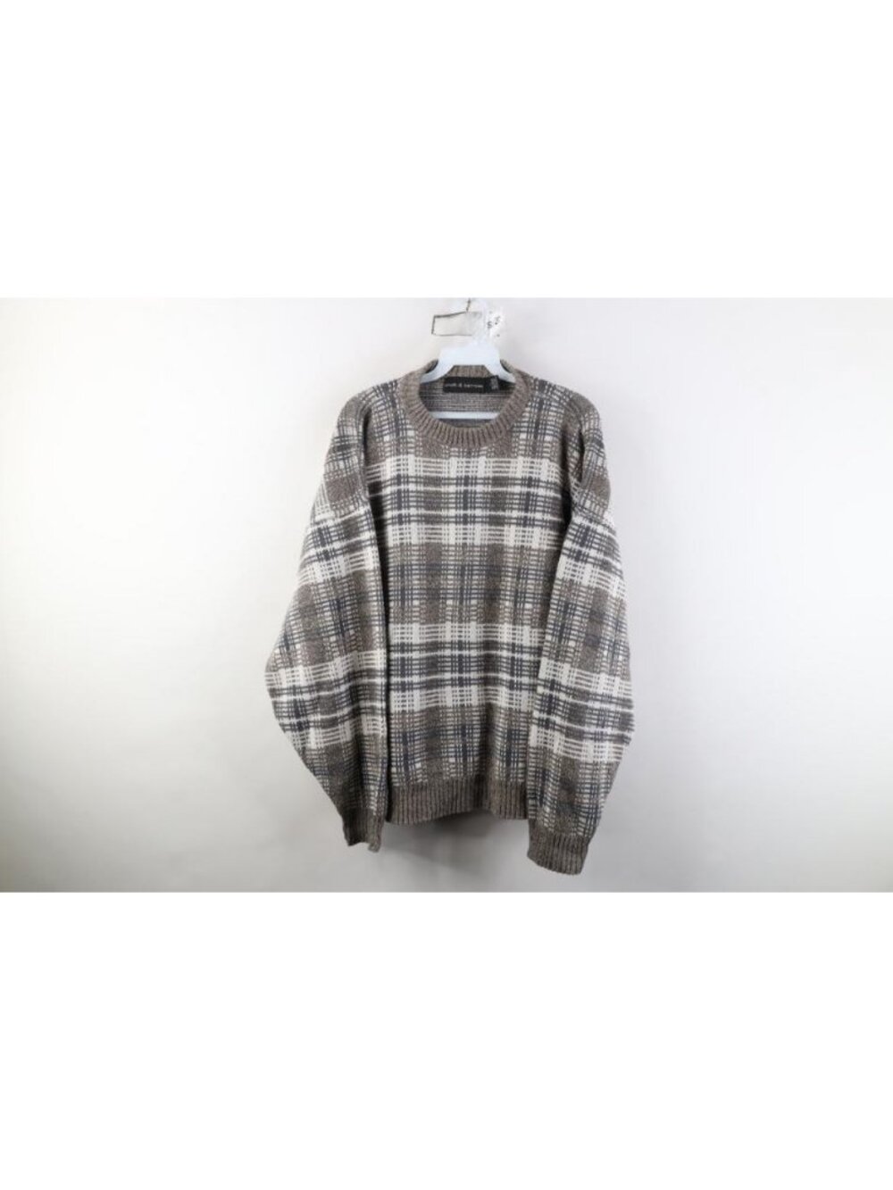 Vintage 90s Streetwear Mens Large Earth Tone Checkered Knit Crewneck Sweater USA